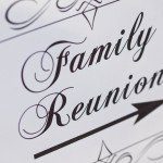 Calligraphy signage pointing direction to family reunion cruise.