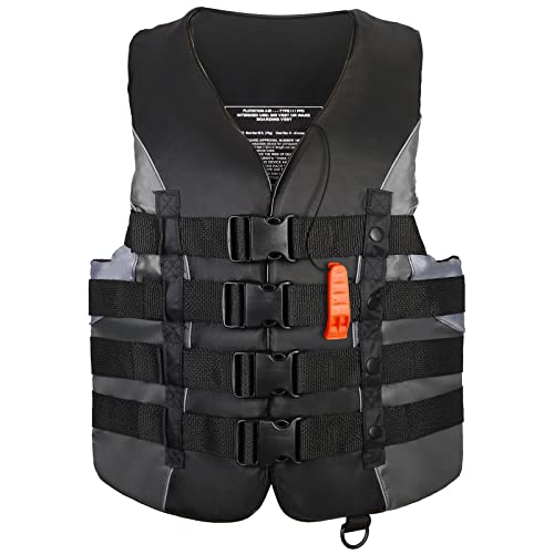 Leader Accessories Adult Universal Personal Flotation Device USCG Approved Life Jacket Vest (Black, L)
