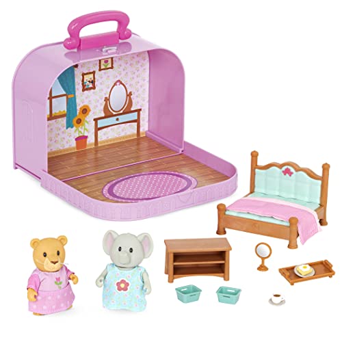 Lil Woodzeez – Portable Dollhouse Playset with 2 Posable Figures – Playhouse Toy – Travel Suitcase Bedroom & Mini Furniture – Animal Figurines – Kids 3 Years +