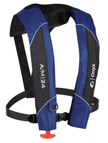 Onyx A/M-24 Automatic/Manual Inflatable Life Jacket, U.S. Coast Guard Approved, Low Profile, Compact Design, Manual Convertible Inflation Option, Fits 30”-52” chest