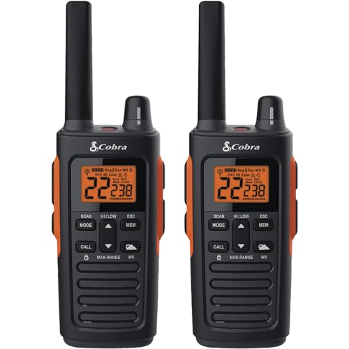 Cobra RX680 Waterproof Walkie Talkies - Rechargeable, 60 Preset Channels, Long Range 38-Mile Two-Way Radio Set (2-Pack),Black and Orange