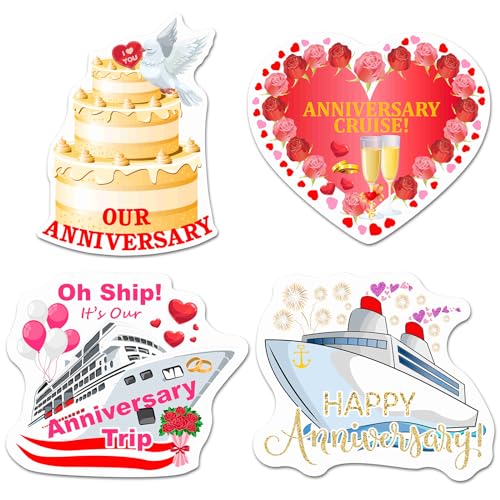 Hoteam 4 Pcs Large Cruise Door Decorations Magnetic Happy Anniversary Cruise Door Magnets Decor Waterproof Cruise Ship Anchor Life Preserver Ring Magnets Refrigerator Magnets for Cabin Stateroom