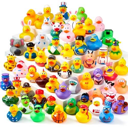 JOYIN 30 Pcs Rubber Ducks, Random Assortment Jeep Ducks Bulk with Mesh Carry Bag, Mini Rubber Duckies for Toddler Baby Bath Toys, Kids Bath Pool Toys...