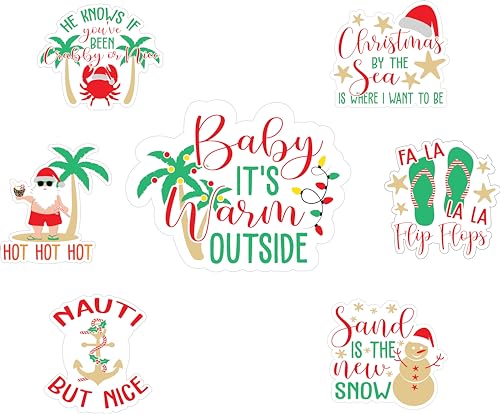 7 Piece Bundle Christmas Phrase Beach Theme Cruise Door Christmas Holiday Magnets Decorations for your Stateroom Cabin Door, Fridge, Refrigerator, Desk, Use on Carnival Royal Caribbean Norwegian Cruis