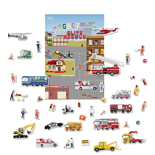 Magnetic Portable Playboard Elite Rescue Team Fire Fighting Trucks Police Trauma and Engineer (41 PCS)