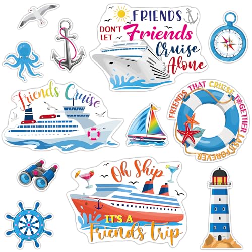 Kanayu 12 Pieces Cruise Door Magnets Decorations, Sea Navigation Ship Car Refrigerator Magnets Stickers Anchor Cruise Cabin Door Fridge Magnetic Decorations for Carnival Cruise Party (Lively Style)