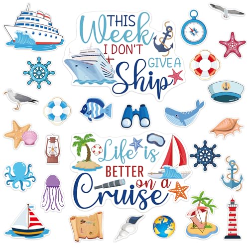 27PCS Cruise Door Decorations Magnetic, Large Nautical Cruise Magnets for Door Reusable Funny Carnival Cruise Ship Door Magnets Cruise Cabin Magnets for Door Decorations Fridge Car Computer