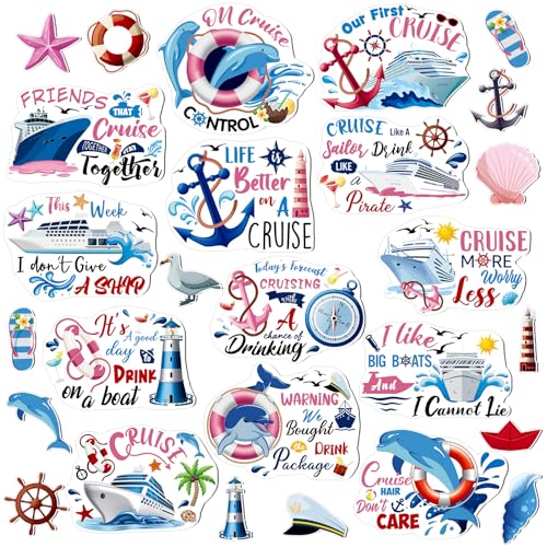 Xuhal 23 Pcs Happy Birthday Ocean Cruise Door Magnets Decorations Funny Carnival Ship Door Magnets Reusable Summer Refrigerator Magnets for Cabin Door Car(Cute Cruise)