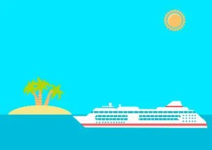 Going On A Cruise | Vector drawing of cruise ship sailing by tropical island
