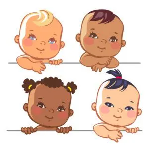 cartoon drawing of four different baby faces