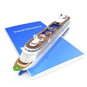 cruise insurance policy represented by model ship atop insurance policy