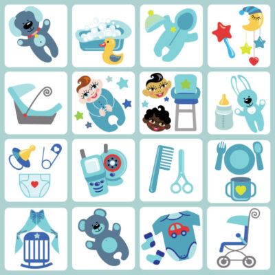 Illustration of numerous different items you could possibly pack when taking your baby on a cruise