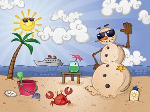 Christmas on a cruise ship - color drawing snowman on beach