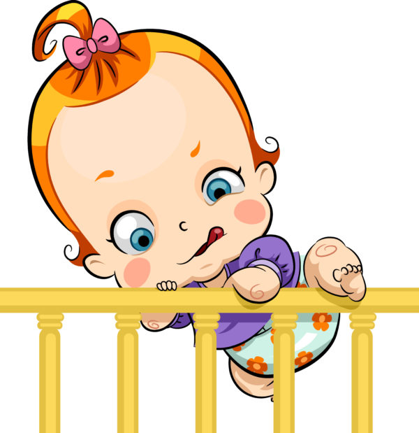Vector drawing - family cruise with a baby - baby climbing out of crib