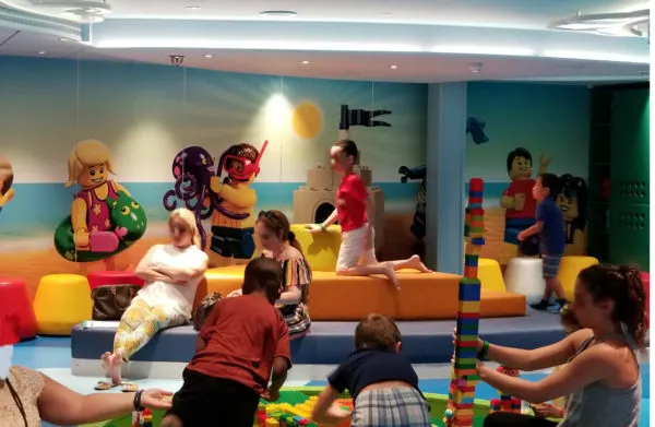 MSC Seaside Review | Family Lego Night on MSC Seaside cruise - adults and children playing with legos.