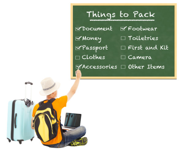 Packing Hacks | Traveler checking off items from list on blackboard.