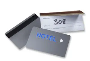photo of two hotel key cards