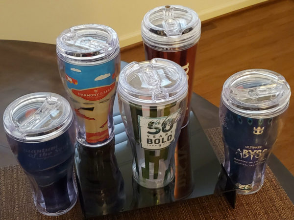 Royal Caribbean Drink Package | photo of souvenir cups from soda package