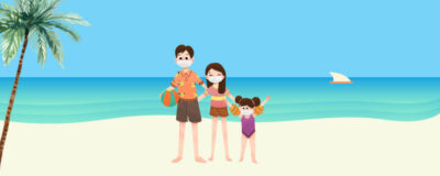 Family Beach photo with face mask