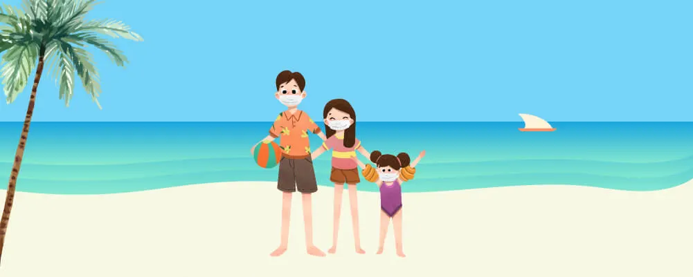Family Beach photo with face mask