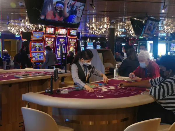 Blackjack table in a cruise ship casino on an Alaska cruise ship