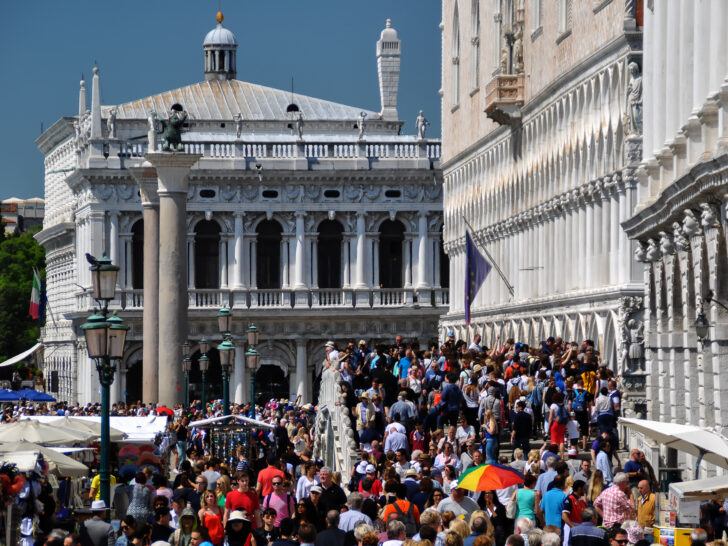 Mediterranean Cruise Ports | photo of overly large crowds in the Piazza San Marco in Venice, Italy.