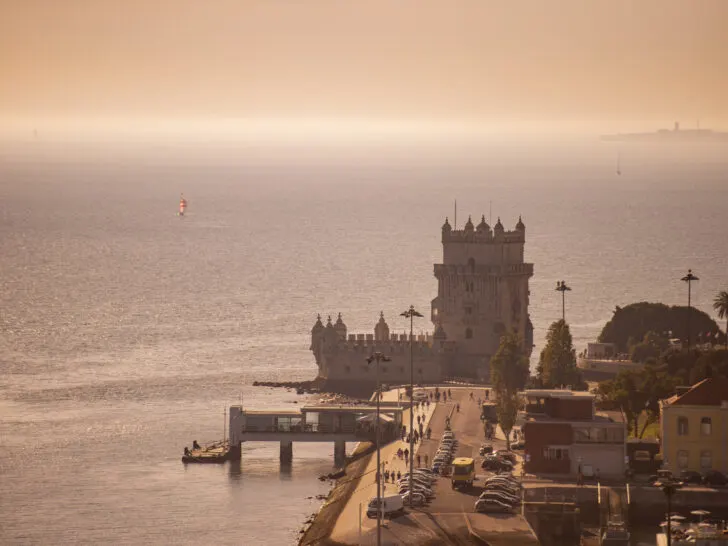 The Belem Tower at sunset near Lisbon, Portugal.