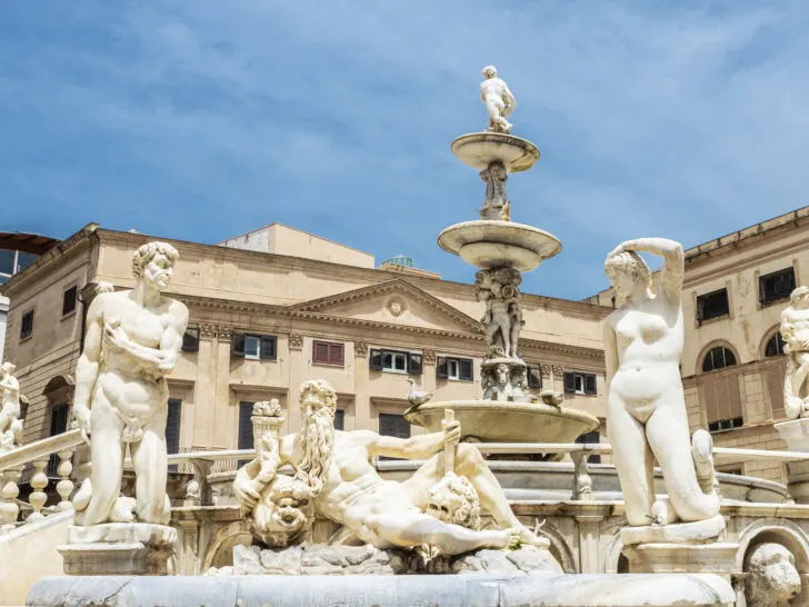 The Praetorian Fountain features the Twelve Olympians in Palermo, Sicily.