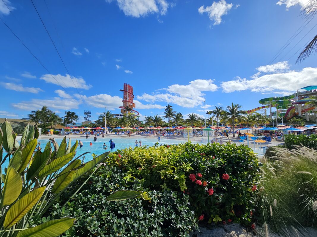 View of the family wave pool in Thrill Waterpark on CocoCay, Royal Caribbean's private island.